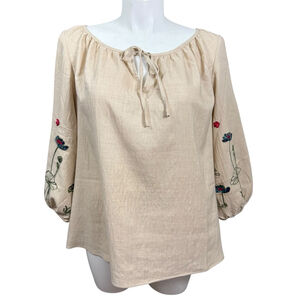 Women's Olivia & Martin Beige Embroidered Blouse Plus Size 2X